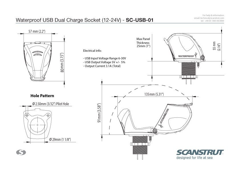 USB-01 Wodoodporne gniazdo ładowania 2xUSB