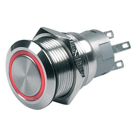 Włącznik nierdzewny MOM, czerwony LED, 12V Włącznik nierdzewny MOM, czerwony LED, 12V