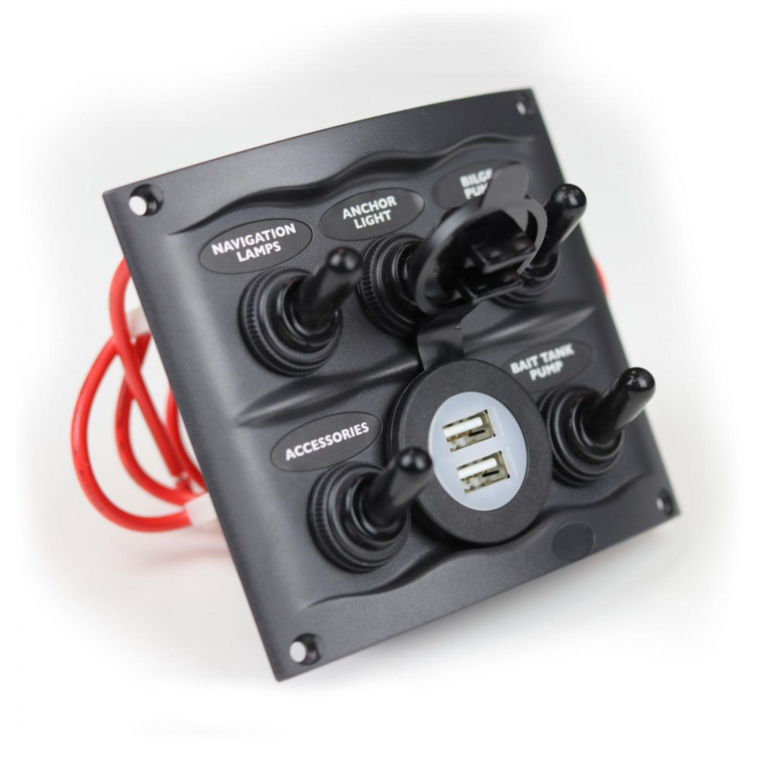 900-5WPUSB PANEL WODOODPORNY, 5 PRZEŁĄCZNIKÓW Z ŁADOWARKĄ DUAL USB 900-5WPUSB PANEL WODOODPORNY, 5 PRZEŁĄCZNIKÓW Z ŁADOWARKĄ DUAL USB