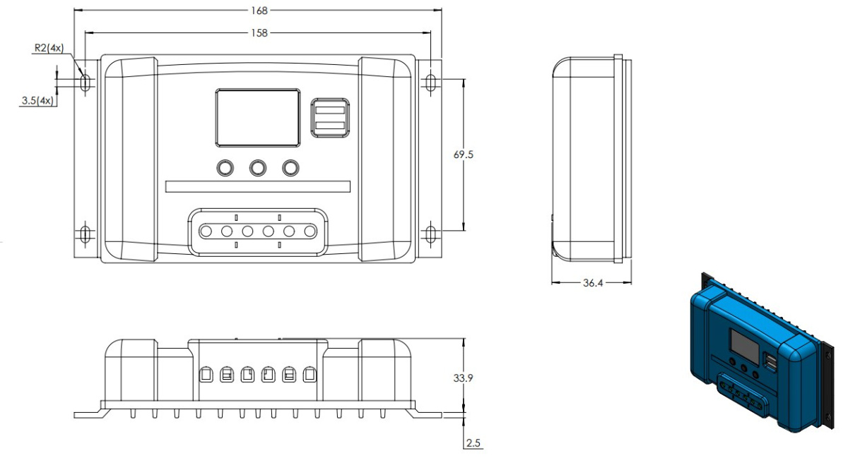 SCC010010050 Kontroler ładowania solarnego BlueSolar PWM-LCD&USB 12/24V-10A