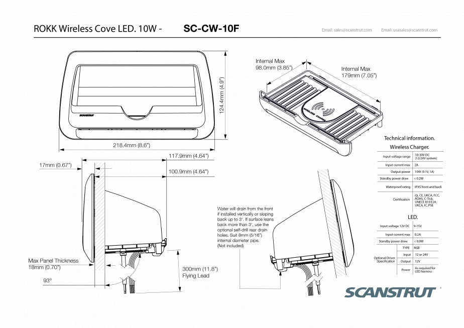 SC-CW-10F Wodoodporna kieszeń do bezprzewodowego ładowania telefonu ROKK Wireless Cove 12/24V, 10W, z LED SC-CW-10F Wodoodporna kieszeń do bezprzewodowego ładowania telefonu ROKK Wireless Cove 12/24V, 10W, z LED