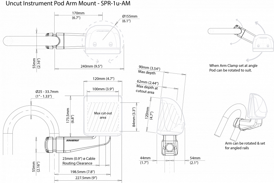 SPR-1U-AM Obudowa Scan Pod Arm Pod bez wycięć, dla małych urządzeń elektronicznych