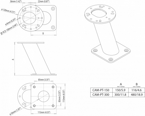 CAM-PT-150-01-BLK Podstawa pod kamerę PowerTower 150mm / 6" CAM-PT-150-01-BLK Podstawa pod kamerę PowerTower 150mm / 6"