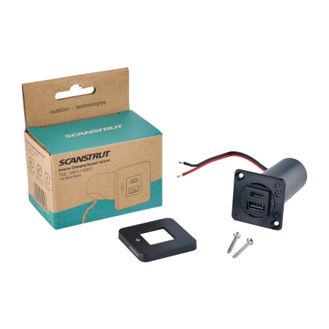 SC-TILE-10 Gniazdo ładowania USB-A i C 12/24V, wewnętrzne, z czarną ramką, seria TILE SC-TILE-10 Gniazdo ładowania USB-A i C 12/24V, wewnętrzne, z czarną ramką, seria TILE