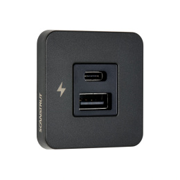 SC-TILE-10 Gniazdo ładowania USB-A i C 12/24V, wewnętrzne, z czarną ramką, seria TILE