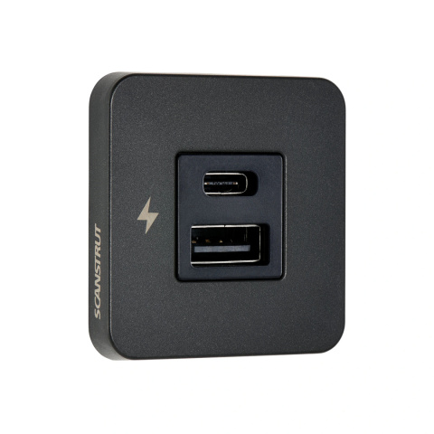 SC-TILE-10 Gniazdo ładowania USB-A i C 12/24V, wewnętrzne, z czarną ramką, seria TILE SC-TILE-10 Gniazdo ładowania USB-A i C 12/24V, wewnętrzne, z czarną ramką, seria TILE