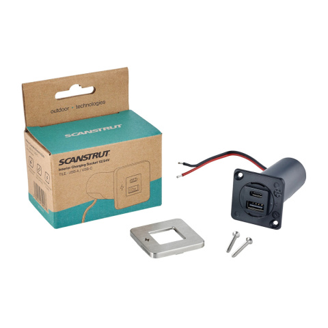SC-TILE-11 Gniazdo ładowania USB-A i C 12/24V, wewnętrzne, ramka szczotkowana nierdzewna stal, seria TILE SC-TILE-11 Gniazdo ładowania USB-A i C 12/24V, wewnętrzne, ramka szczotkowana nierdzewna stal, seria TILE