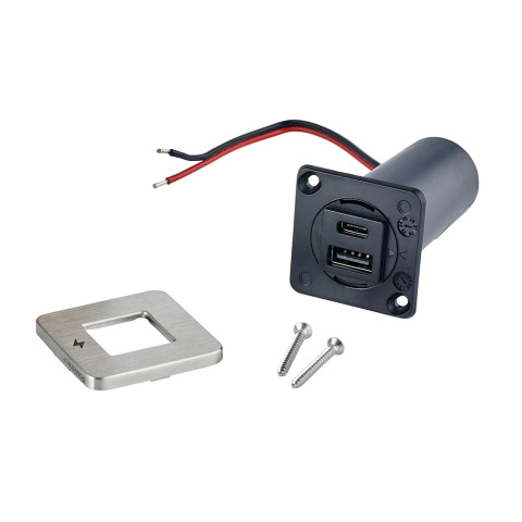 SC-TILE-11 Gniazdo ładowania USB-A i C 12/24V, wewnętrzne, ramka szczotkowana nierdzewna stal, seria TILE SC-TILE-11 Gniazdo ładowania USB-A i C 12/24V, wewnętrzne, ramka szczotkowana nierdzewna stal, seria TILE