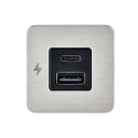 SC-TILE-11 Gniazdo ładowania USB-A i C 12/24V, wewnętrzne, ramka szczotkowana nierdzewna stal, seria TILE
