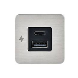 SC-TILE-11 Gniazdo ładowania USB-A i C 12/24V, wewnętrzne, ramka szczotkowana nierdzewna stal, seria TILE
