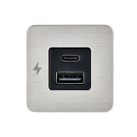 SC-TILE-11 Gniazdo ładowania USB-A i C 12/24V, wewnętrzne, ramka szczotkowana nierdzewna stal, seria TILE SC-TILE-11 Gniazdo ładowania USB-A i C 12/24V, wewnętrzne, ramka szczotkowana nierdzewna stal, seria TILE