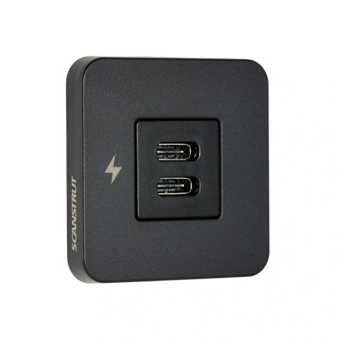 SC-TILE-20 Podwójne gniazdo ładowania wewnętrznego USB-C, seria TILE, 12/24V - czarna ramka SC-TILE-20 Podwójne gniazdo ładowania wewnętrznego USB-C, seria TILE, 12/24V - czarna ramka