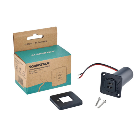SC-TILE-20 Podwójne gniazdo ładowania wewnętrznego USB-C, seria TILE, 12/24V - czarna ramka SC-TILE-20 Podwójne gniazdo ładowania wewnętrznego USB-C, seria TILE, 12/24V - czarna ramka