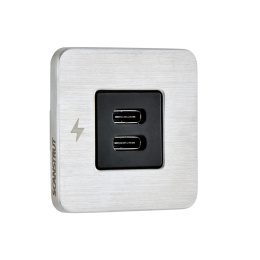 SC-TILE-21 Podwójne gniazdo ładowania wewnętrznego USB-C, seria TILE, 12/24V - ramka szczotkowana nierdzewna stal