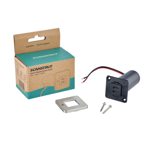 SC-TILE-21 Podwójne gniazdo ładowania wewnętrznego USB-C, seria TILE, 12/24V - ramka szczotkowana nierdzewna stal SC-TILE-21 Podwójne gniazdo ładowania wewnętrznego USB-C, seria TILE, 12/24V - ramka szczotkowana nierdzewna stal