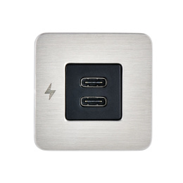 SC-TILE-21 Podwójne gniazdo ładowania wewnętrznego USB-C, seria TILE, 12/24V - ramka szczotkowana nierdzewna stal