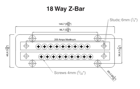 777-Z18W-200 Listwa minusowa Z-bar 200A, 18-drożna MC10, seria Pro Installer